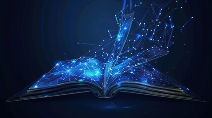 Poster - Open Book with Glowing Lines and Dots in the Dark Background