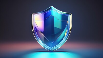 A futuristic, glossy shield emblem representing protection, security, and defense against digital threats or challenges.