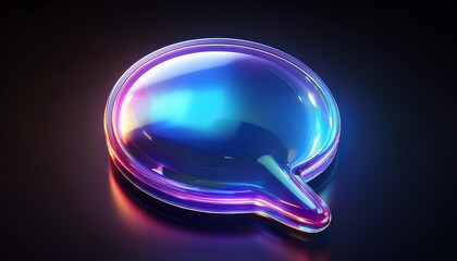 Poster - A vibrant translucent speech bubble icon, showcasing a blend of blue and purple hues, set against a dark background.
