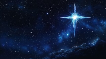 Wall Mural - Beautiful star of Bethlehem's nativity, shining in dark blue starry sky. Generative AI transparent background