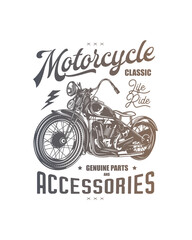 Wall Mural - T-shirt or poster design with an illustration of an old motorcycle. Original vector illustration in vintage style.