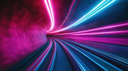 Sticker - A vibrant, futuristic tunnel illuminated by neon lights in pink and blue hues.