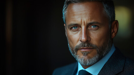 Canvas Print - Close-up portrait of a mature man with a serious expression.