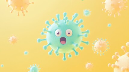 Wall Mural - Cartoonish viruses with expressive faces against a colorful background.