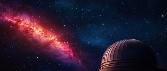 Wall Mural - stunning night sky with observatory and galaxy view
