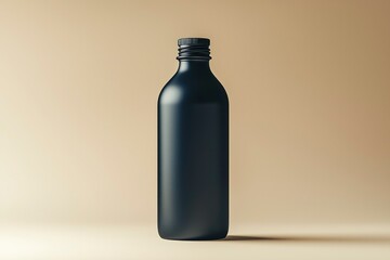 Canvas Print - Black Glass Bottle with Metal Cap on a Tan Background