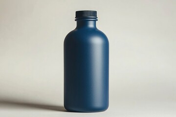 Wall Mural - A Single Dark Blue Plastic Bottle with a Black Cap