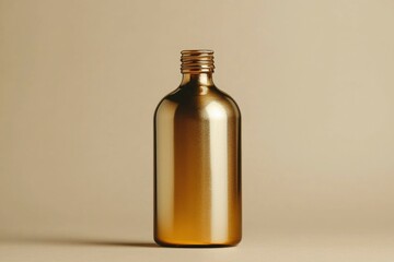 Sticker - Gold-Tinted Glass Bottle on Beige Background