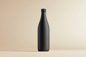 Canvas Print - Black Glass Bottle with a Silver Cap on a Beige Background