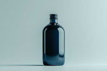 Wall Mural - A Single Black Glass Bottle with a Silver Cap on a White Background