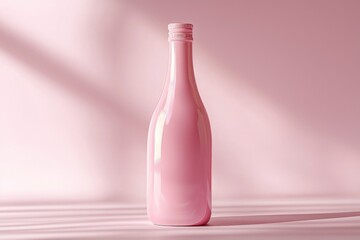 Wall Mural - Pink Glass Bottle with a Silver Cap on a Pink Background