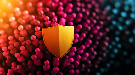 Poster - Abstract shield symbol on colorful background representing security and protection.