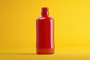 Wall Mural - Red Plastic Bottle Against Yellow Background