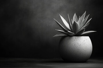 Poster - A Succulent Plant in a Rough-Textured Pot Against a Dark Background