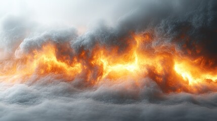 Wall Mural - Dramatic depiction of fiery clouds against a stormy sky.