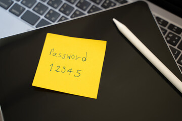Poster - password protection note paper on computer Password security and data security protection password privacy