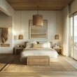 © karnsiree - Spacious modern coastal bedroom with minimalistic design