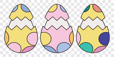 Poster - Easter eggs icons set. Cracked egg, speckled egg and plain. EPS 10.