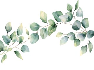 Wall Mural - Watercolor eucalyptus leaf isolated on white background