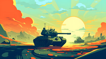 Tank Games Illustration Flat Vector