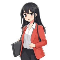 Sticker - Anime Girl in Business Suit Holding a Book.