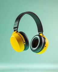 Yellow Headphone isolated on blue background.