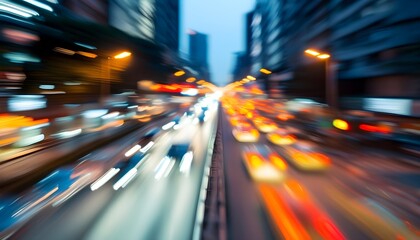 Wall Mural - Dynamic evening traffic captured in motion blur with vibrant lights and bustling city atmosphere