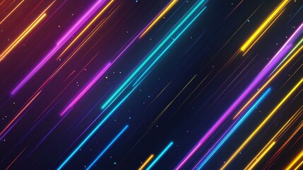 Wall Mural - Experience a vibrant vector background with shiny strips and bright neon lines in a retro s style. Perfect for tech layouts