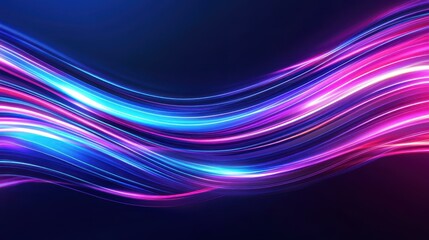 Poster - Experience the allure of a dark blue abstract background, illuminated by ultraviolet neon glows and dynamic light trails.