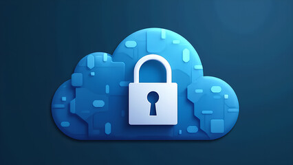 Abstract illustration of cloud security services stylized cloud icon integrated with a secure padlock symbol representing data protection and cybersecurity in cloud computing environments