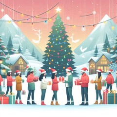 Wall Mural - christmas tree and gifts