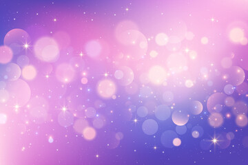 Poster - Purple and pink unicorn background with stars and bokeh. Magic cute gradient sky with glitter. Abstract vector space with soft light. Soft ombre gradation wallpaper