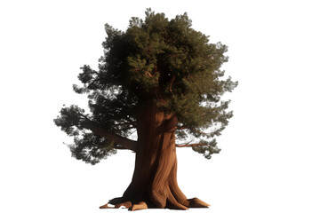 Poster - A majestic tree stands tall in a serene landscape, bathed in warm sunlight, showcasing its vibrant green leaves and strong trunk surrounded by earth and rocks