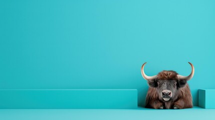 Stunning musk ox on a vibrant blue backdrop, featuring ample space for your custom message or call to action.