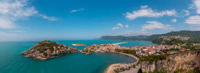 Beautiful cityscape on the mountains over Black-sea, Amasra. Amasra traditional Turkish architecture