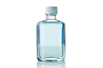 Clear bottle containing blue liquid on a white surface, demonstrating a hand pump mechanism ideal for dispensing various liquids in a controlled manner