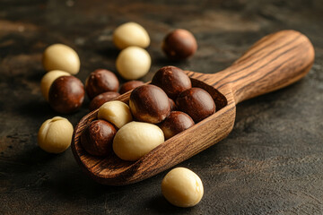 Wall Mural - Macadamia in wooden scoop.