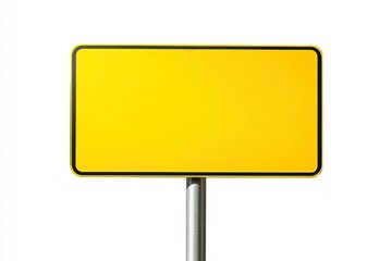 A high-quality digital image of a blank, rectangular yellow road sign on a metal pole