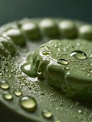 Wall Mural - Close-up of green cream with water droplets.