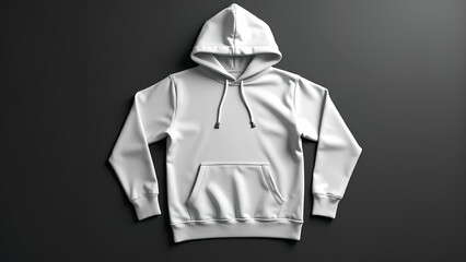 White hoodie design mockup on a dark background, highlighting the hoodie details and potential for customization