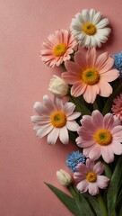 Sticker - Colorful spring flowers on a pink background.