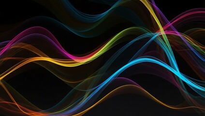 Sticker - Colorful wavy lines on a black background.