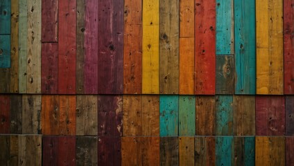 Wall Mural - Colorful wooden wall with hexagonal barn board pattern.