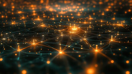 Abstract visualization of interconnected digital networks with glowing nodes and lines representing data flow and communication.