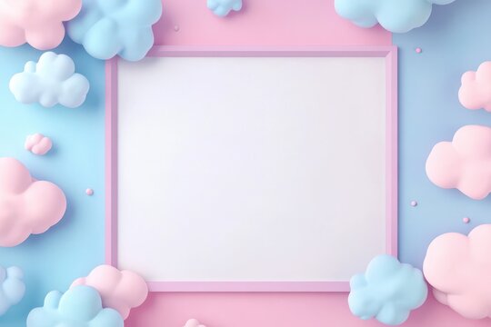 A soft pastel-colored frame made of clouds and small shapes