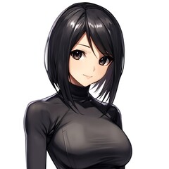 Sticker - Anime Girl with Black Hair and a Smile.