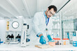 © peopleimages.com - Man, researcher and blood test in lab for medical analysis, dna experiment and engineering solution. Scientist, liquid sample and healthcare for science, bacteria assessment and vaccine investigation