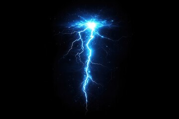 A bright blue lightning bolt striking down on a black background