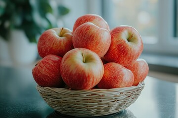 Poster - Red Apples in a Wicker Basket on a Tabletop