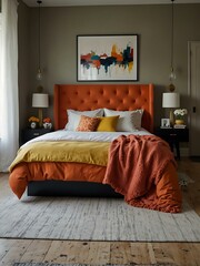 Poster - Cozy, colorful bedroom with modern decor.